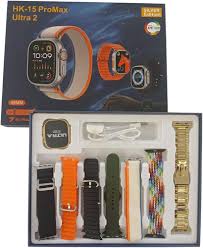 HK-15 ProMax Ultra 2 Smartwatch, 49mm AMOLED Display, Silver Edition with 7 Interchangeable Straps, Charging Cable